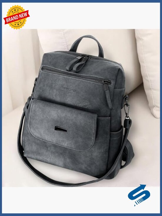 Faux Leather Backpack Purse, Multi-Pocket Travel Daypack, Adjustable Shoulder main image 5